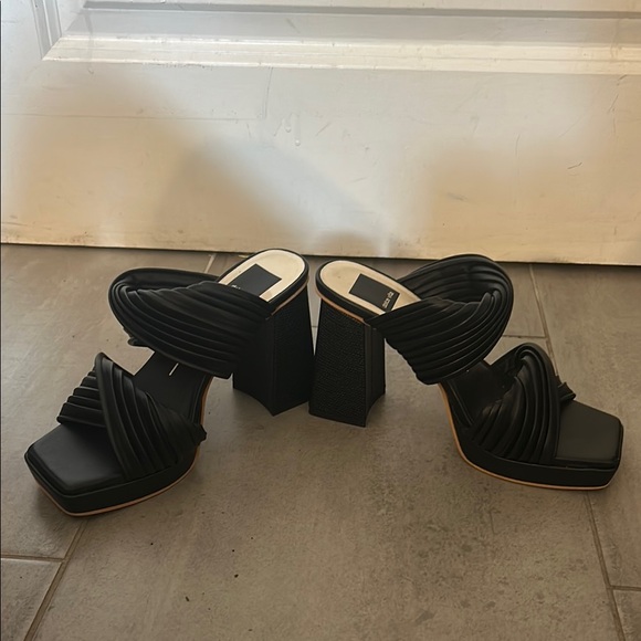 Dolce Vita Altin Platform Block Heel Slide Women's Black Sandals - Picture 9 of 10